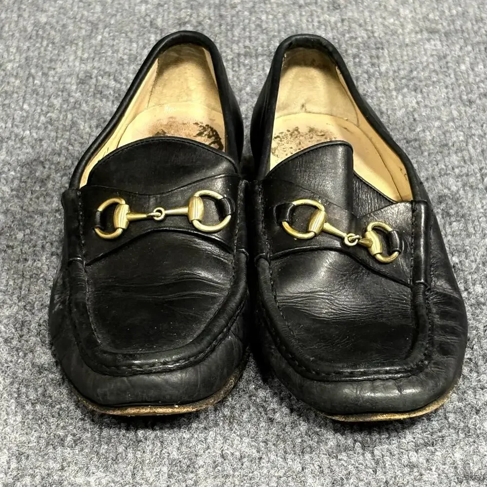 Gucci Shoes Womens 6 Black 36 Leather Horsebit Loafer Flats Slip On Italian